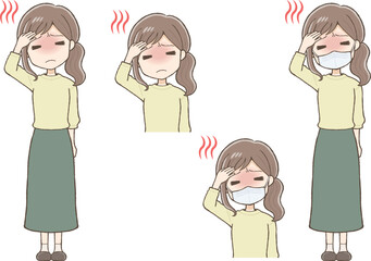 Woman in a Yellow Outfit Wearing a Mask, Having a Fever