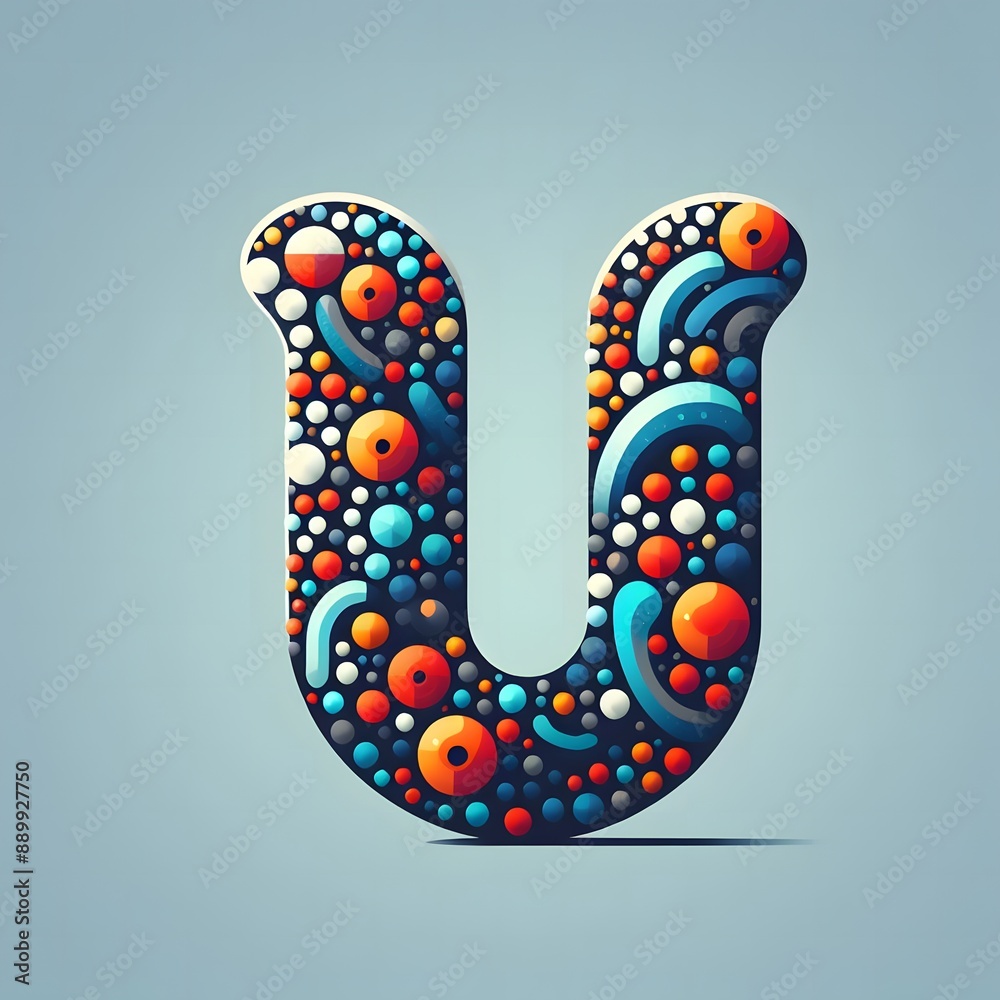 Fototapete AI Generate of Logo Letter U created using random color dots