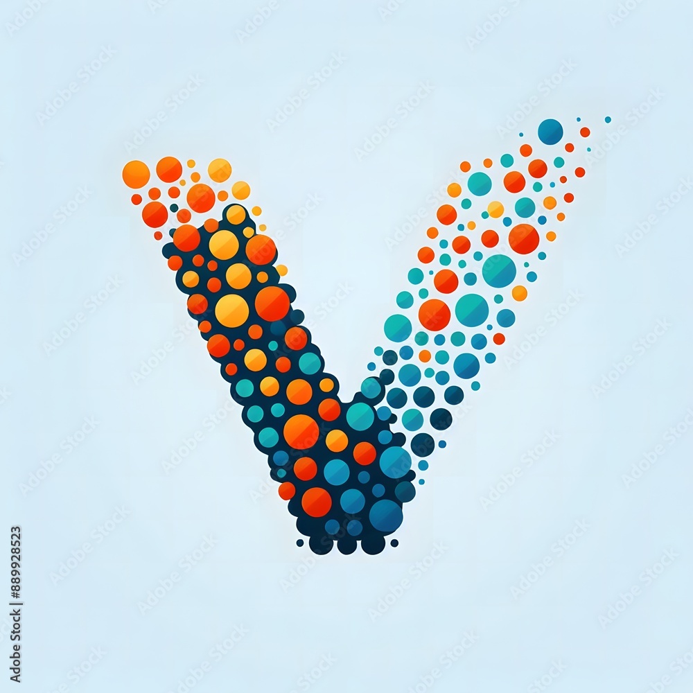Fototapete AI Generate of Logo Letter V created using random color dots