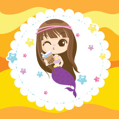 Kawaii Cloud with Hanging Stars with pink background