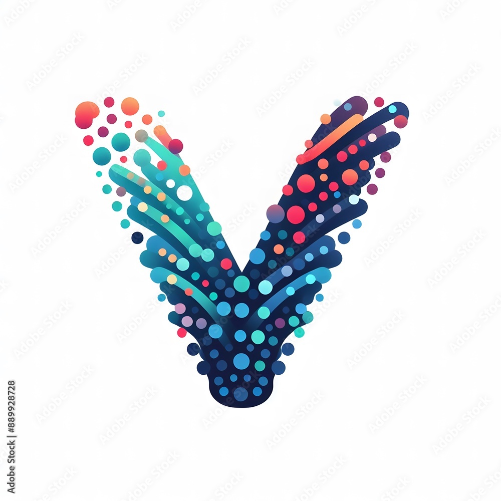 Fototapete AI Generate of Logo Letter V created using random color dots