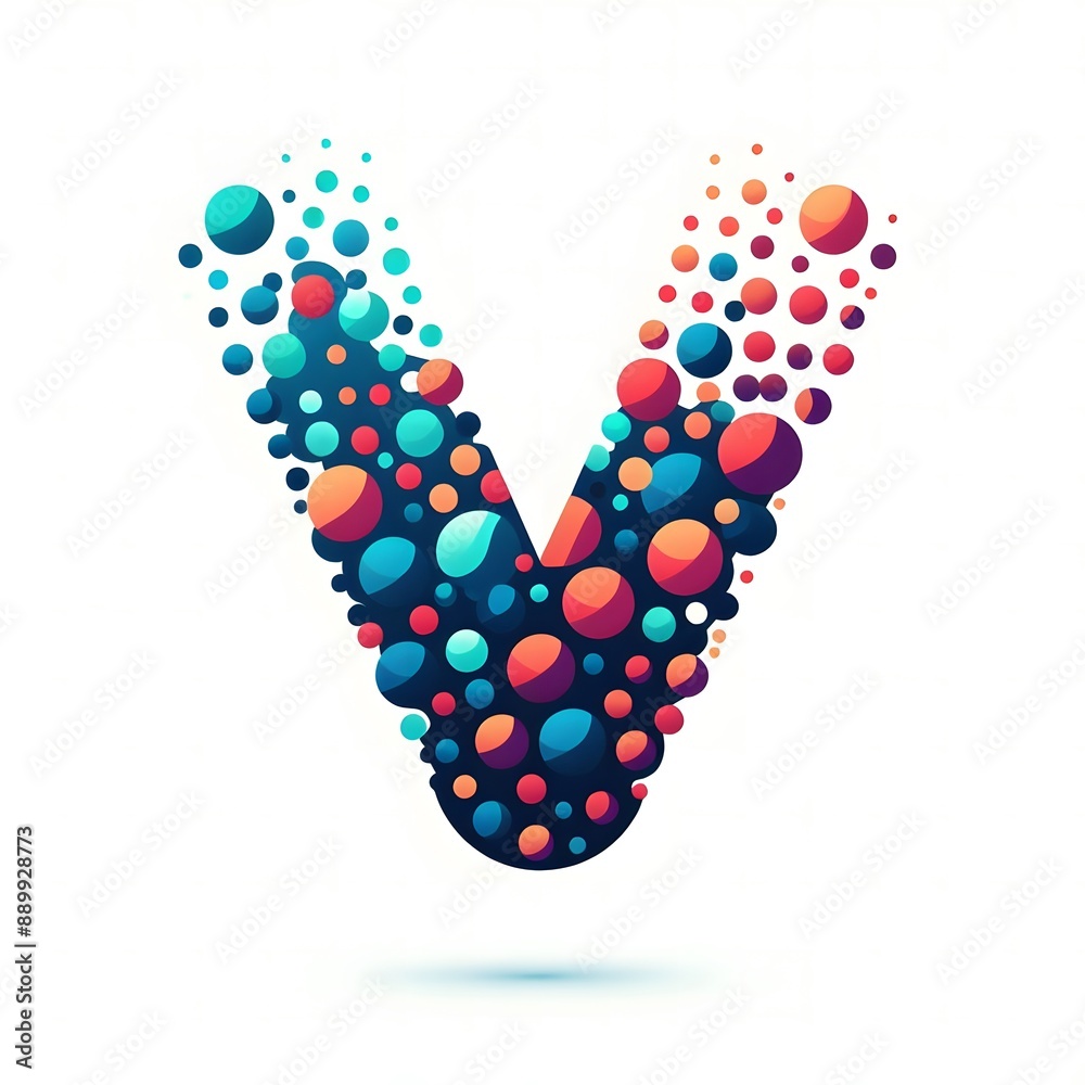 Fototapete AI Generate of Logo Letter V created using random color dots