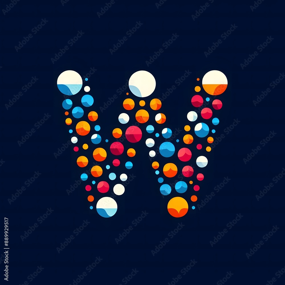 Fototapete AI Generate of Logo Letter W created using random color dots