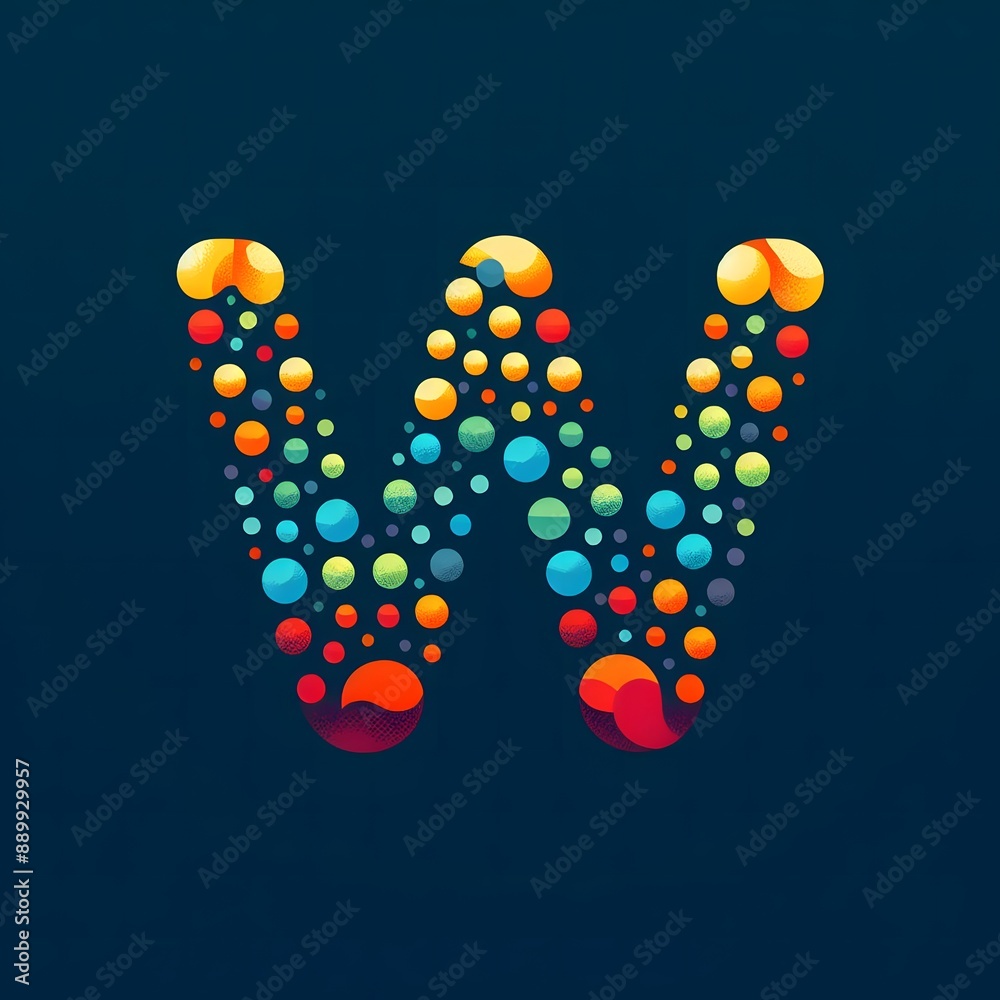 Fototapete AI Generate of Logo Letter W created using random color dots