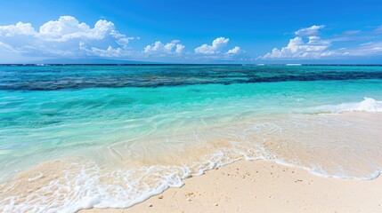 Fototapeta premium Pristine Tropical Beach: Bright and Vibrant Paradise Under Clear Blue Skies