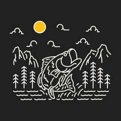 Fisherman Fishing Adventure Monoline Vector Illustration 2