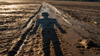 man walking on a mud road