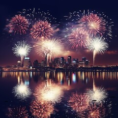 Fototapeta premium Beautiful fireworks at nigh
