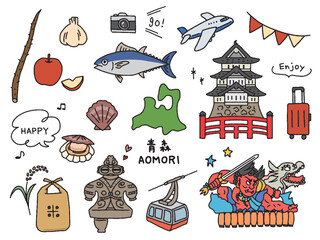青森の手描きイラストセット
