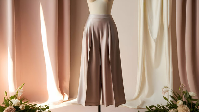 A chic pair of culottes with a flowy silhouette and a comfortable fit, on a mannequin.