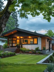 New estate home with front lawn overlooking the neighborhood