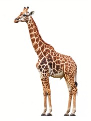 Obraz premium Elegant giraffe standing tall showcasing its unique pattern and slender silhouette isolated against a white background