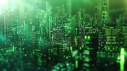 Obraz premium cyber city technology, light green on background