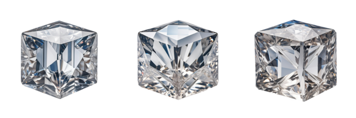 cubic diamond crystals isolated on transparent background