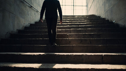 silhouette of person climbing steps