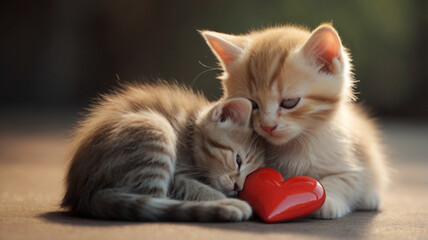 cute kitten with a red heart