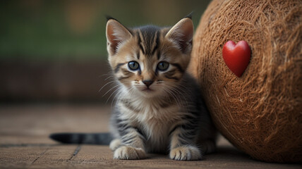 cute kitten with a red heart