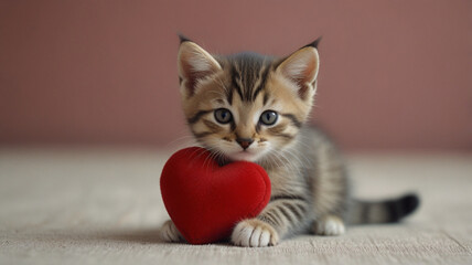 cute kitten with a red heart