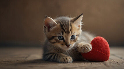 cute kitten with a red heart