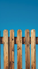 Wooden fence against blue sky background