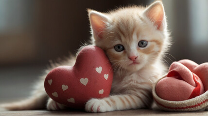 cute kitten with a red heart