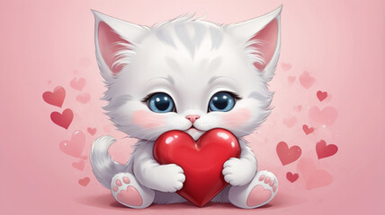 cute kitten with a red heart