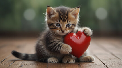 red kitten playing with toy
