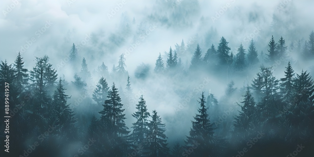 Canvas Prints Misty Mountain Forest Landscape with Mysterious Atmosphere