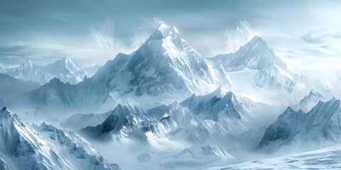 Magnificent Glacial Peaks Bathed in Ethereal Blue and White Tones Capturing the Essence of Mountain Landscapes and Natural Serenity