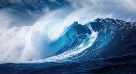 Fototapeta premium Powerful Ocean Wave Breaking in the Blue