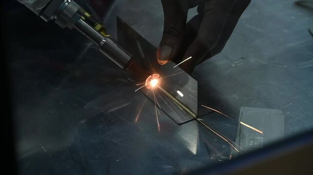 Close up scene the demonstration of laser welding operation.
