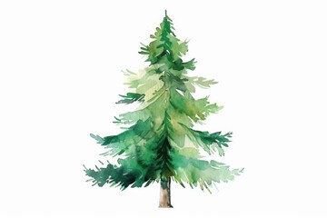 Obraz premium Watercolor illustration of a vibrant green pine tree isolated on a white background. Perfect for nature-themed designs and holiday decor.