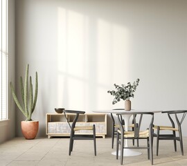 empty wall in cozy home interior background, modern scandinavian style  dining room, 3d render
