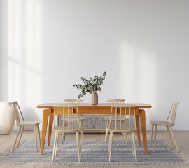 empty wall in cozy home interior background, modern scandinavian style  dining room, 3d render