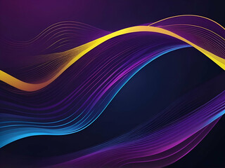 abstract glowing line wave flow pattern gradient violet blue yellow science technology theme background