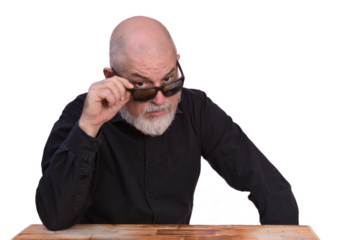 portrait business man with bald white beard facial expression working fashion image model isolated on white transparent background