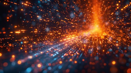 Fototapeta premium Abstract Futuristic Digital Data Stream with Glowing Particles and Light Trails in Motion