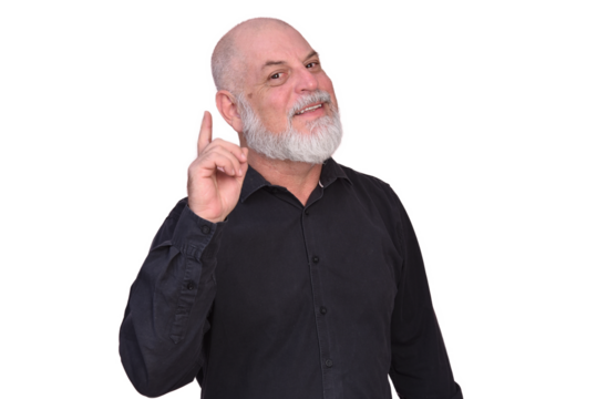 portrait business man with bald white beard facial expression working fashion image model isolated on white transparent background