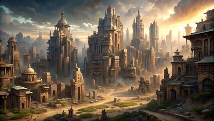 Ancient City Ruins at Sunset.