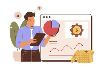 Financial analysis illustration concept. Illustration for websites, landing pages, mobile apps, posters and banners. Trendy flat vector illustration