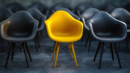 Yellow Chair Standing Out From The Crowd.