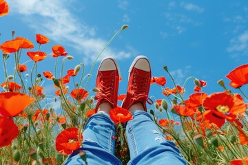 Red Sneakers In A Poppy Field