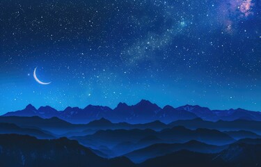 Starry Night Over Silhouetted Mountains