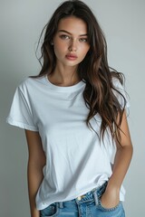 Obraz premium White tshirt mockup on woman model created with Generative AI