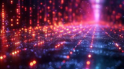 Obraz premium Abstract Digital Background with Glowing Neon Lights and Bokeh Effects in a Futuristic Cyber Space