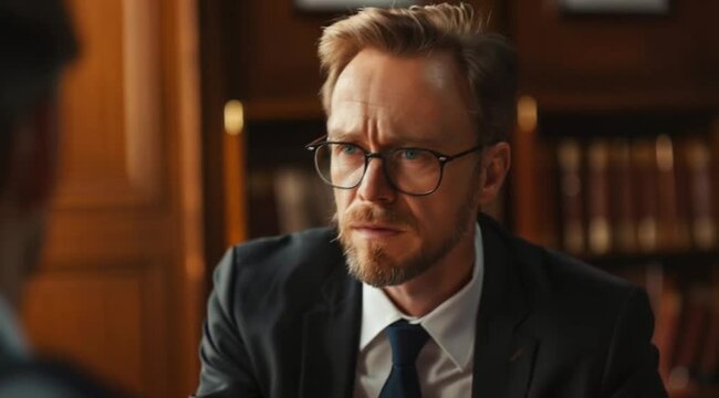 Scene of a lawyer thinking, Take the video going around the object