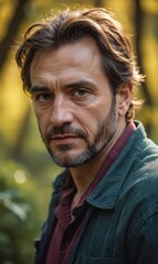 Portrait of a Man with a Beard in a Green Jacket.