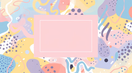 Abstract pastel shapes with blank pink rectangle in center