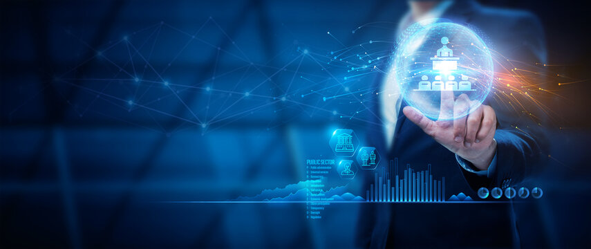 Public Sector Government People Business Concept. Governmental System Citizen Service Concept.  Online Internet Social Services.