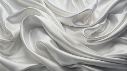 Obraz premium Delicate, luminous, pure white silk fabric with smooth, flowing folds resembling gentle waves on a serene, creamy surface.